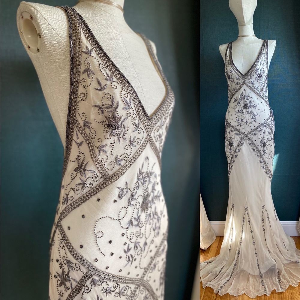 Ethereal Silk Beaded Mermaid Gown by Niteline in Ivory